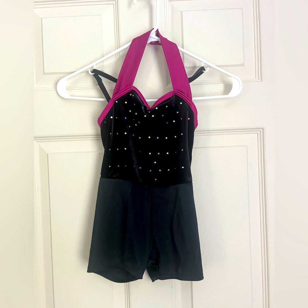 Weissman Hip Hop girl halter black leotard sparkle sequins size SC